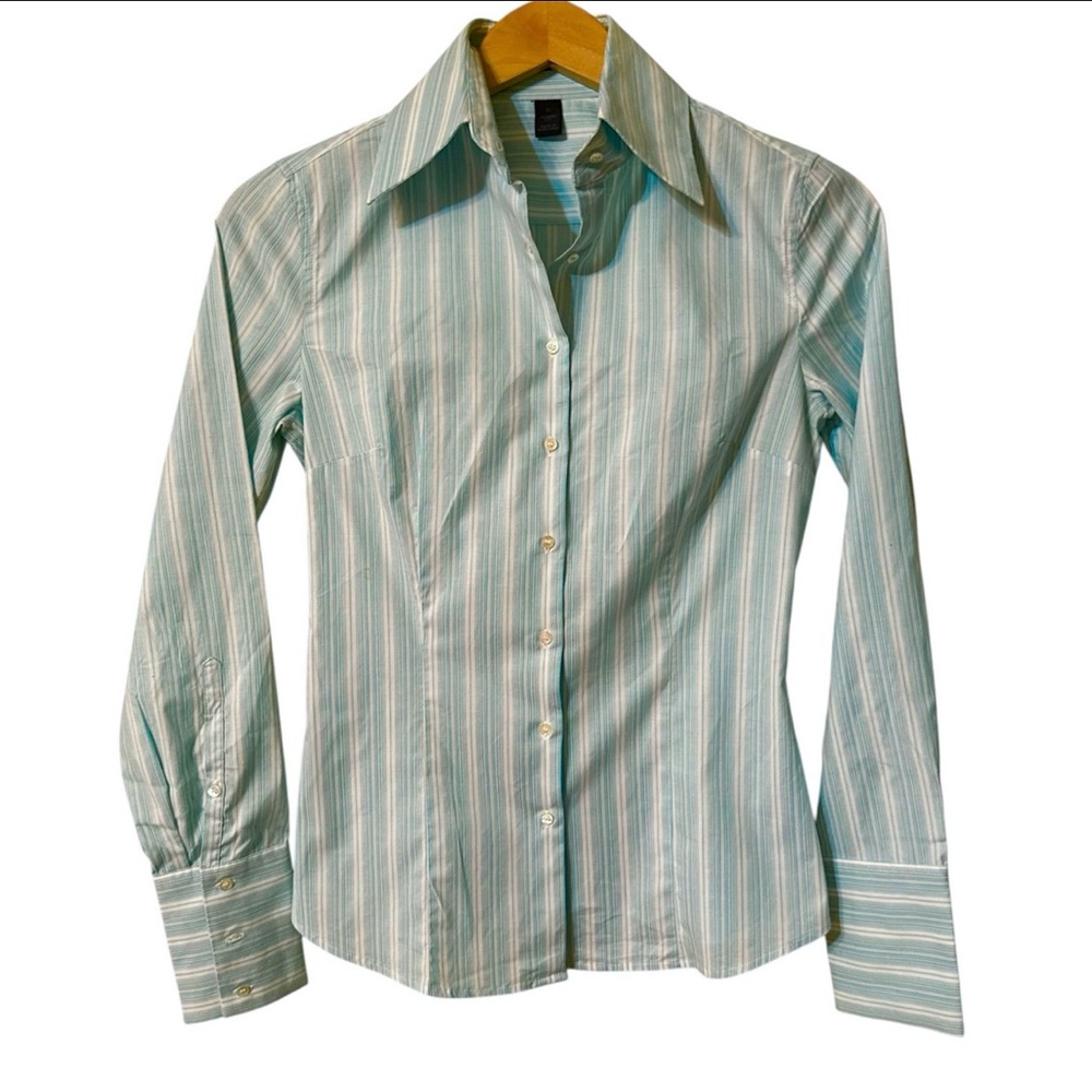 Express Design Studio Classic Fit green & gray button up blouse